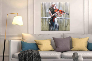 Big Canvas Wall Art Beautiful Girl Play Violin Square Oil Painting