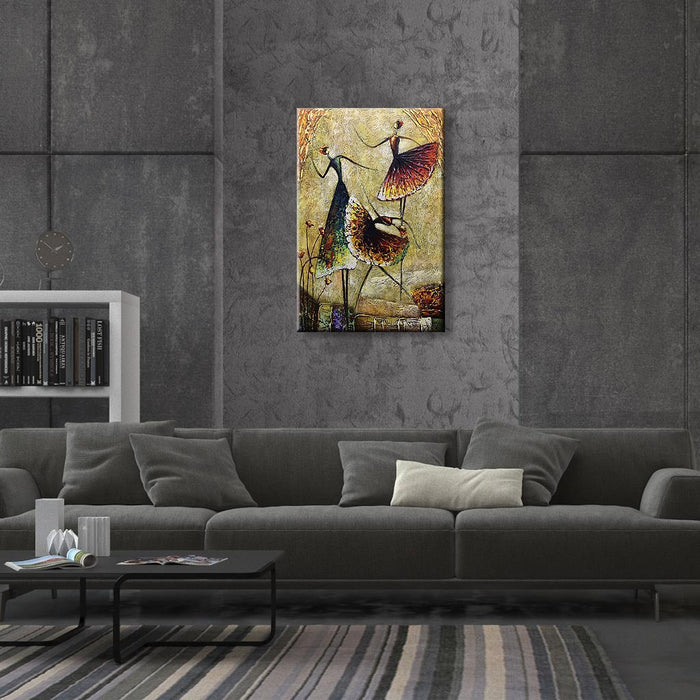 Three Abstract ladies dancing on oil painting canvas for Living Room
