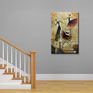 Three Abstract ladies dancing on oil painting canvas for Living Room