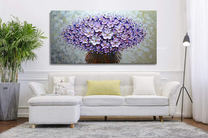 Modern Oil on Canvas Art Purple Bouquet 3D Hand Painted Waterproof Wall Art
