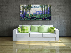 Hand Painted Oil Painting Artwork Lotus Pond Willow for Blank Wall