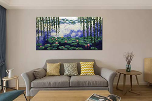 Hand Painted Oil Painting Artwork Lotus Pond Willow for Blank Wall