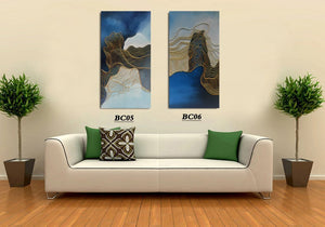 3 Piece Wall Canvas 24*48 Inch Gold Wave Line Abstract Oil Paintings