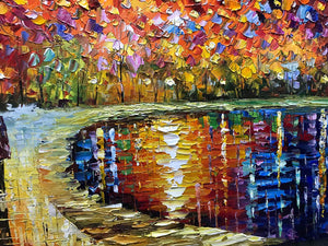 Oil Painting Wall Decor Partner Walk for Lake Hand Painted Canvas Art