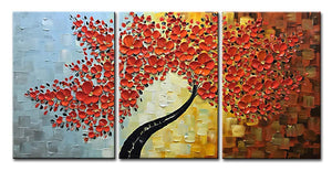 Handpainted Orange Red Tree Wall Floral Acrylic Knife Oil Paintings