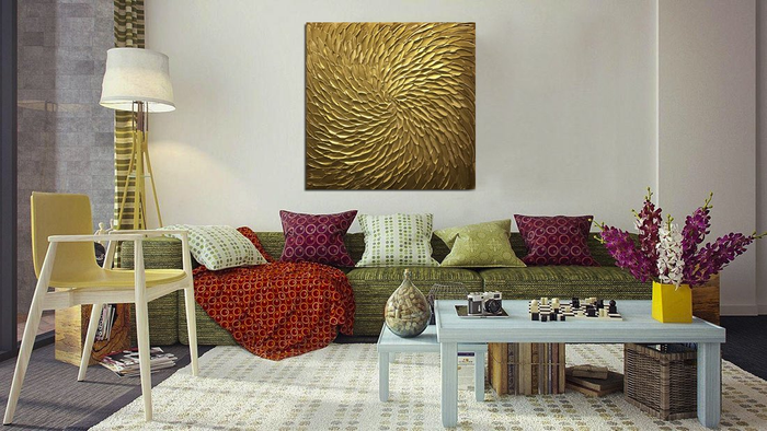 Handmade Oil Painting Abstract Gold Square Decor Living Room or Gift