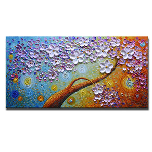 Floral Painting Pink Petals Brown Trunk Starry Colorful Texture