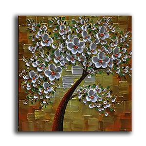 Original Acrylic Painting for Sale White Flower Tree Square Canvas Art