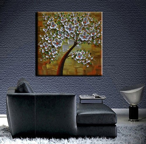 Original Acrylic Painting for Sale White Flower Tree Square Canvas Art