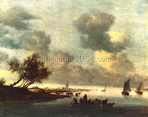 Original Art Salomon Van Ruysdael A Ferry Boat Near Arnheim