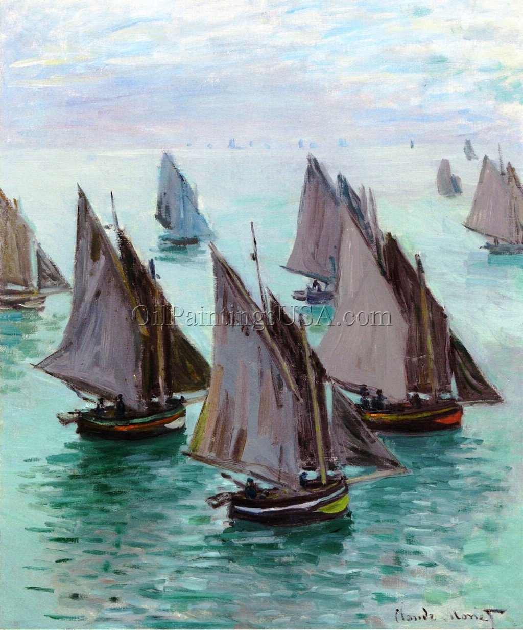 Original Paintings Claude Monet Fishing Boats Calm Weather