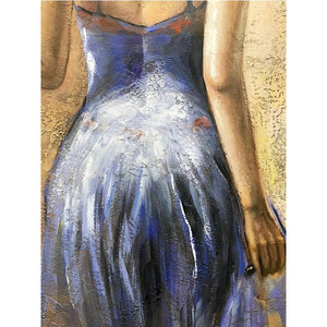 Elegant Violin Blue Dress Girl's Back Original Wall Art