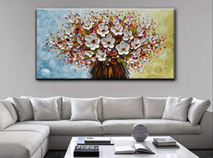 Oversize Wall Art for Living Room Single White Flower Bouquet Oil Painting