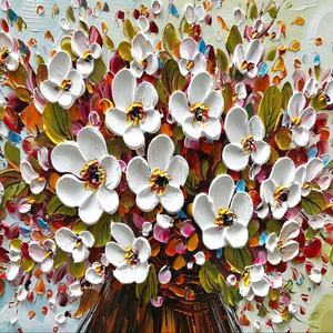 Oversize Wall Art for Living Room Single White Flower Bouquet Oil Painting