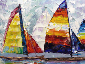 Oil Paintings by Artist 100% Handcrafted Colorful Sailing Boat Canvas Art