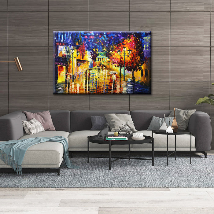 Abstract Painting Images Multi-color Rainy Bustling Streets Strolling