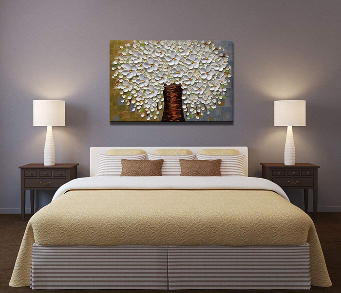 Bedroom Art Paintings Oval White Flower Tree Canvas Art No Fade