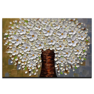 Bedroom Art Paintings Oval White Flower Tree Canvas Art No Fade