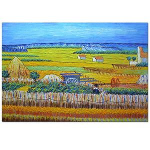 Painting Reproduction Van Gogh Wheat Field with Reaper and Sun