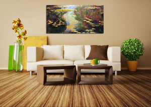 Contemporary Art For Living Room Lotus Pond Canvas Paintings
