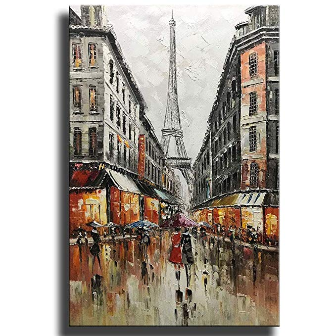 Rainy Lovers Romantic Street Eiffel Tower Paris Painting