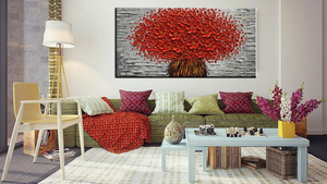 Red Wall Canvas Large Flower Bouquet Concave-Convex Textured Painting