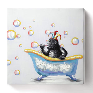 Room Wall Pictures Baby Monkey in Bathtub Blow Bubbles Decor Child Room