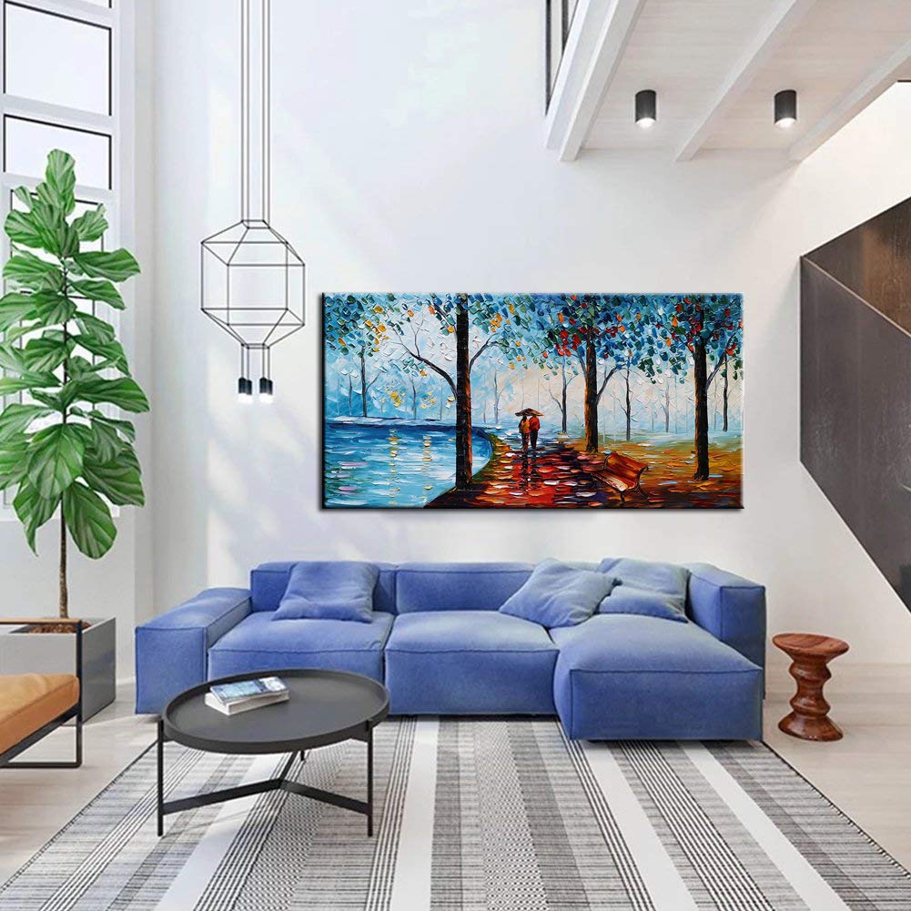 Unique Wall Art for Living Room Light Blue Forest Lover carry Umbrella