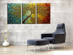 Canvas Wall Art Gold Flower Tree 3 Pieces Canvas Paintings for Living Room