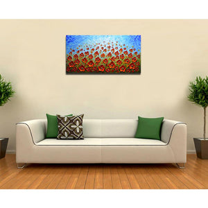 3D Blue Texture Red Flower Wall Art Ideas For Large Wall