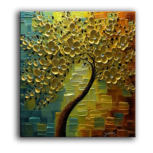 Artwork for Living Room Walls Gold Square Flower Canvas Paintings