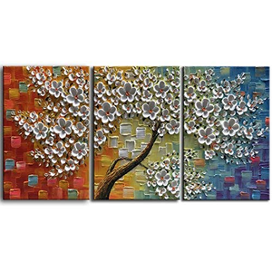 3 Piece Canvas Paintings 100% Hand Painted Abstract Flower Wall Art