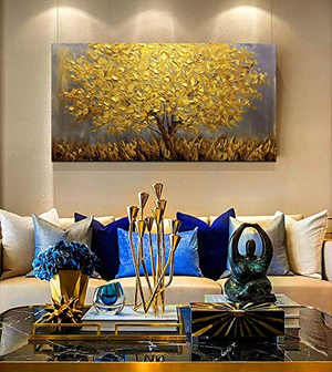 Yellow Wall Art Canvas Flower Tree Large Acrylic Painting Decor Office