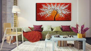 White Canvas Art Flower Wealth Tree Orange Background Gift to Parents